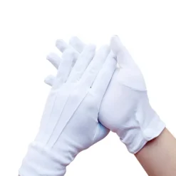 10 ST Vita handskar, med tryckknapp, one size, vuxen, broderade sömmar på handryggen, jul, Sankt Nikolaus, karneval, Halloween, den> Tillbehör