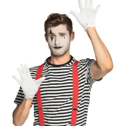 10 ST Vita handskar, med tryckknapp, one size, vuxen, broderade sömmar på handryggen, jul, Sankt Nikolaus, karneval, Halloween, den><noscript><img width=