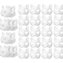 30 st vita kattmask vita rävmask djur halv ansiktsmaskerad mask papper omålad tom DIY halloweenmask för maskerad rollspel fest-WELLNGS 30pcs> Masker