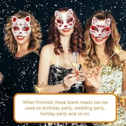 30 st vita kattmask vita rävmask djur halv ansiktsmaskerad mask papper omålad tom DIY halloweenmask för maskerad rollspel fest-WELLNGS 30pcs><noscript><img width=