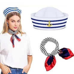 2 st Yacht Captain Hatt Sjöman Skepp Keps Halsduk Solglasögon Sjömanshatt Båtkostym för Män Kvinnor Kaptener Utklädningsfest (2st Set)> Tillbehör