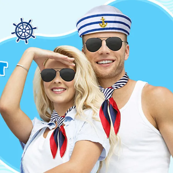 2 st Yacht Captain Hatt Sjöman Skepp Keps Halsduk Solglasögon Sjömanshatt Båtkostym för Män Kvinnor Kaptener Utklädningsfest (2st Set)> Tillbehör
