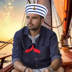 2 st Yacht Captain Hatt Sjöman Skepp Keps Halsduk Solglasögon Sjömanshatt Båtkostym för Män Kvinnor Kaptener Utklädningsfest (2st Set)><noscript><img width=