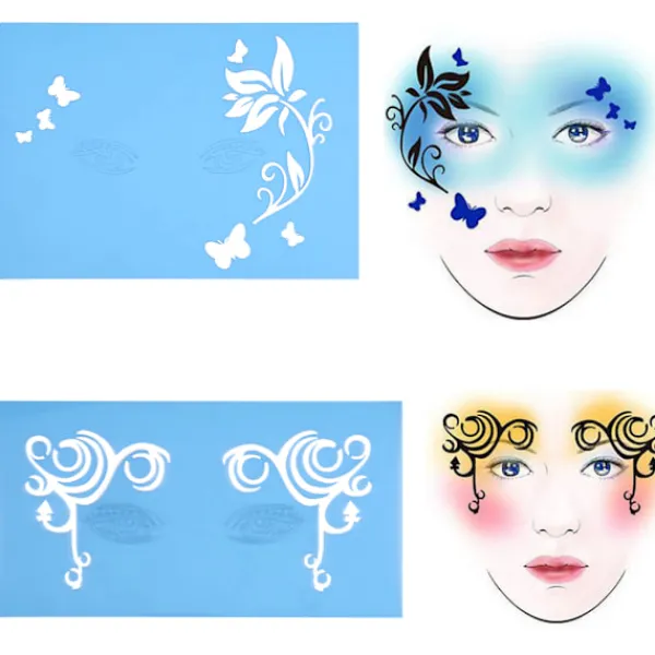 7 Stilar Återanvändbar Ansiktsmålning Schablon Kroppsmålning Mall Blomma Fjäril Ansiktsdesign> Smink