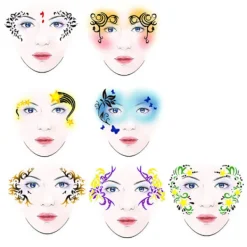 7 Stilar Återanvändbar Ansiktsmålningsstencil Set Blomma Fjäril Kroppsmålningsmall><noscript><img width=