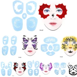 6 stilar/set Återanvändbar Ansiktsmålning Schablon Tatuering Verktyg> Smink