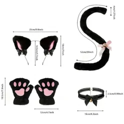 4 st/set Kattdräkt Cosplay Tillbehör Set Plysch Material Kattöron Hårband Klockhalsband Klotassar Svans Set One Size><noscript><img width=
