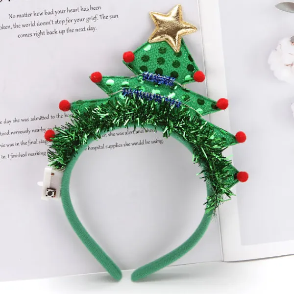 2 stycken gröna julgran hårband med ljus> Tillbehör