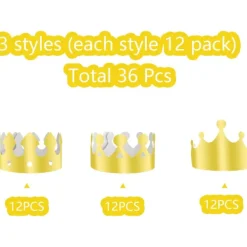 36 stycken gyllene kungakronor guldfolie papper party krona hatt mössa för födelsedagsfirande babyshower fotorekvisita (guld)><noscript><img width=