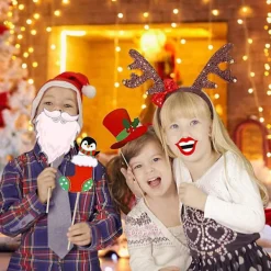 32 stycken julfotorekvisita, julpartyfotobåsset med tillfälliga tatueringar för familjefoton och julpartytillbehör hy><noscript><img width=