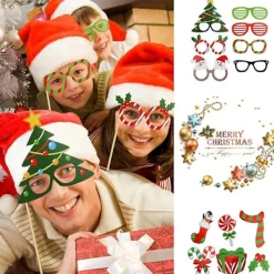 32 stycken julfotorekvisita, julpartyfotobåsset med tillfälliga tatueringar för familjefoton och julpartytillbehör hy><noscript><img width=