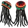 2 stycken Rasta-hattar med svart dreadlocks-peruk med mössa för kostymtillbehör, 35,4 tum> Huvudbonader