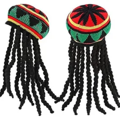 2 stycken Rasta-hattar med svart dreadlocks-peruk med mössa för kostymtillbehör, 35,4 tum> Huvudbonader