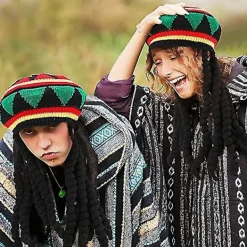 2 stycken Rasta-hattar med svart dreadlocks-peruk med mössa för kostymtillbehör, 35,4 tum> Huvudbonader