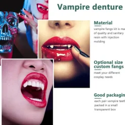 5 stycken vampyrtänder kit 4 storlekar anpassade huggtänder vampyrtänder falska proteser med 1 tub tandpellets lim för cosplay fest rekvisita halloween par | Fyndiq><noscript><img width=