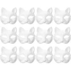 12 Tomma Masker Kattmasker Kostym Cosplay Mask Förskola Gör din egen omålade kattmask> Masker