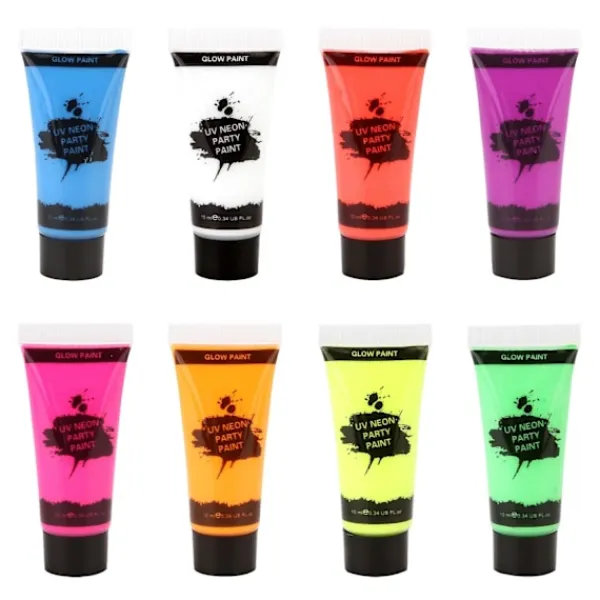 8 Tubar 10ml/0.34oz UV Neon Ansikts- & Kropps färg 8 Färger Neon Fluorescerande UV Svartljus Glöd Säker Icke-> Smink