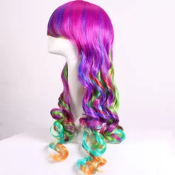 28 tum/70 cm vacker lång vågig Harajuku-stil cosplayperuk (regnbågsfärg)> Peruker