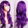 28 tum Lång Vågig Lockig Hårförlängning Cosplay Peruk med Lugg Värmebeständig Syntetisk Peruk för Fest Kostym Anime Halloween (Lila)> Peruker