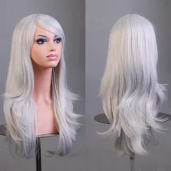 28 tum Lång Vågig Lockig Hårförlängning Cosplay Peruk med Lugg Värmebeständig Syntetisk Peruk för Fest Kostym Anime Halloween (Lila)><noscript><img width=