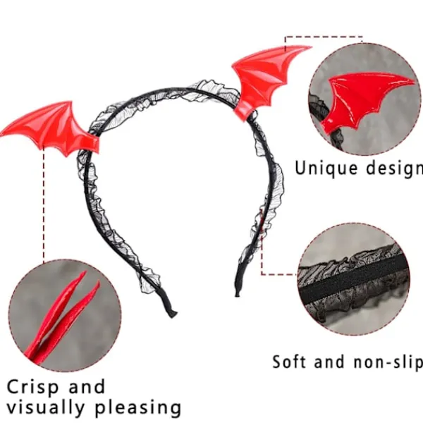 3 typer av fladdermus huvudband, Halloween huvudband, glittrande rosa och svarta bollar, Halloween hår accessoarer, flickors födelsedagsfest (röd+rosa+silver) | Fyndiq> Huvudbonader