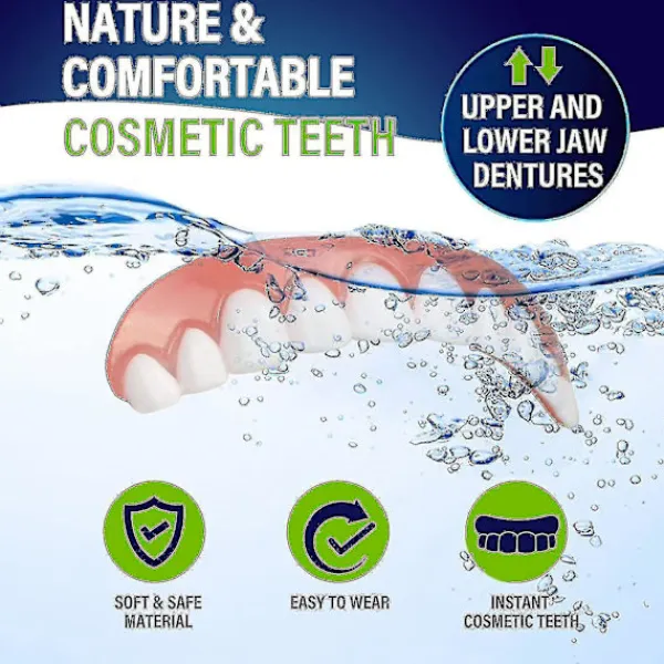 2 uppsättningar proteser, övre och nedre käkproteser, naturliga och bekväma, skydda tänderna och återfå ett självsäkert leende> Tillbehör