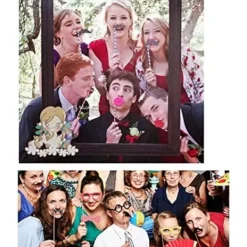 58 x Fotobås Rekvisita Papper Mustasch Mask Rosett Läppar Hatt Fotobås Kostymer för Bröllop Födelsedagsfest Jul Halloween><noscript><img width=