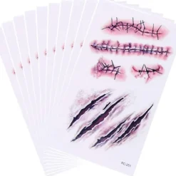 10 x Halloween Zombie Ärr Tatueringar Klistermärken med Falsk Sårskorpa Blod Special Fx Kostym Smink Rekvisita> Smink
