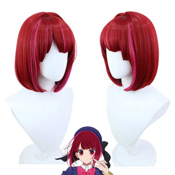 1:a Arima Kana Cosplay Peruk Oshi No Ko 33cm Kort Bobo Peruk Röd M> Peruker