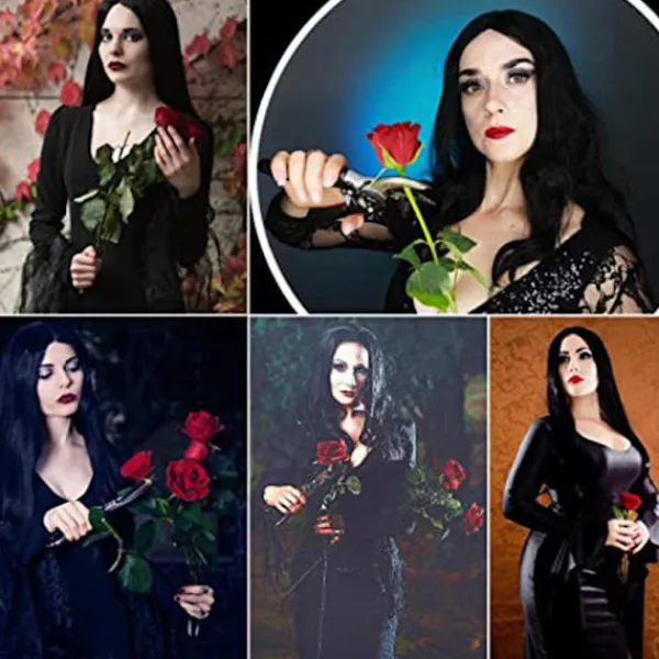 Adams mamma Cosplay Peruk Kvinna Lång Svart Rak Peruk Halloween> Peruker
