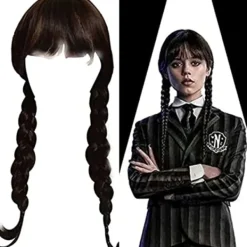 Addams Family Flickan Kostym Peruk Wednesday Addams Peruk> Peruker