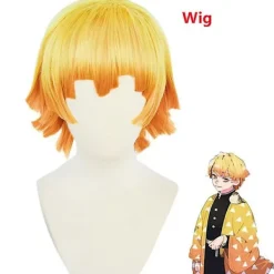 Adult Kids Anime Demon Slayer Kimetsu No Yaiba Agatsuma Zenitsu Cosplay Costumes Halloween Costume Kimono Anime Figure Suit -a Bxz XXL> Peruker