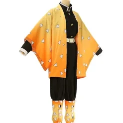 Adult Kids Anime Demon Slayer Kimetsu No Yaiba Agatsuma Zenitsu Cosplay Costumes Halloween Costume Kimono Anime Figure Suit -a Bxz XXL><noscript><img width=