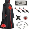 Akatsuki Itachi Kostym Cape Cosplay Akatsuki Uchiha Itachi Kostym Pannband Ring Halsband Ninja Tillbehör Anime Karneval Halloween Jul, storlek L> Dräkter