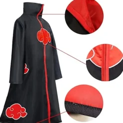 Akatsuki Itachi Kostym Cape Cosplay Akatsuki Uchiha Itachi Kostym Pannband Ring Halsband Ninja Tillbehör Anime Karneval Halloween Jul, storlek L><noscript><img width=