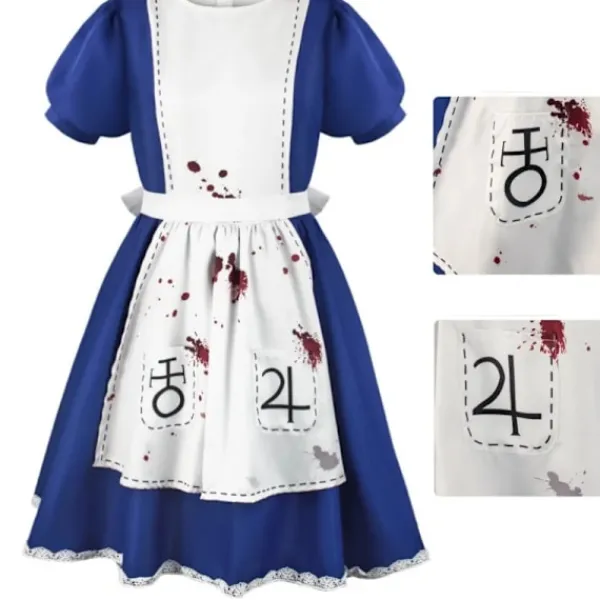 KOOLYOU Alice Madness Returns Cosplay Kostym Alice Maid Klänning Uniform Vuxna Kvinnor Halloween Anime Flickor Karneval Klä Ut Fest M costume and wig> Dräkter