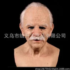 Blueday Amazon Gränsöverskridande oberoende station Gammal man Gammal farfar Ansikte Peruk Gammal man Mask Huvudbonader Halloween Omger gubbe med hår (e2)> Masker
