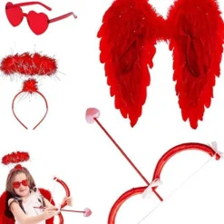 Amorbåge och pil för Alla hjärtans dag Eros Pil Gudinna Pil Fjäder Vingar Party Cosplay Kostymrekvisita (Röd)> Tillbehör