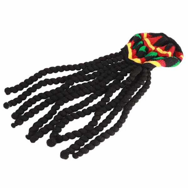 Andningsbar stickad baskerhatt med lång svart dreadlock-peruk för sommar, vinter, Halloween-fest> Peruker