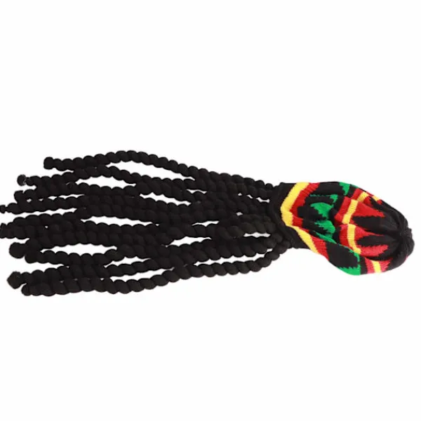 Andningsbar stickad baskerhatt med lång svart dreadlock-peruk för sommar, vinter, Halloween-fest> Peruker