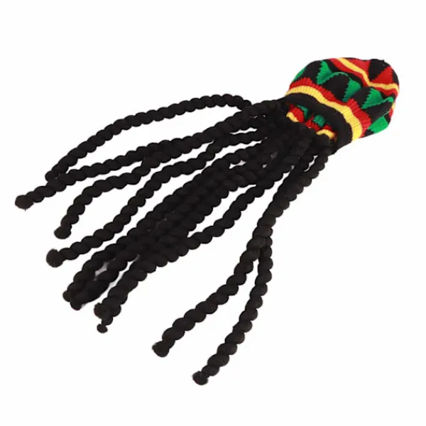 Andningsbar stickad baskerhatt med lång svart dreadlock-peruk för sommar, vinter, Halloween-fest> Peruker