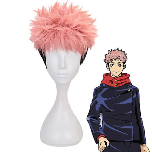Aniem Jujutsu Kaisenyuji Itadori Smoky Pink Cosplay Peruk Flätad Syntetiskt Hår> Peruker