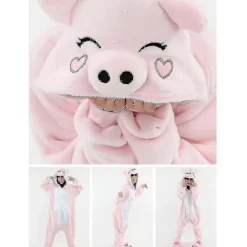 TryggHandla Animal Onesie Dam Flannel Pyjamas Set Vuxen Unisex Män Halloween Gris Cosplay Kostym Par-lingling} 10T(Height 125-134CM> Dräkter