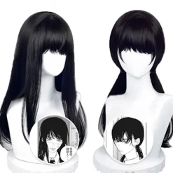 Anime Chainsaw Man Mitaka Asa Cosplay Peruk Asa Mitaka Lång Svart One Size> Peruker