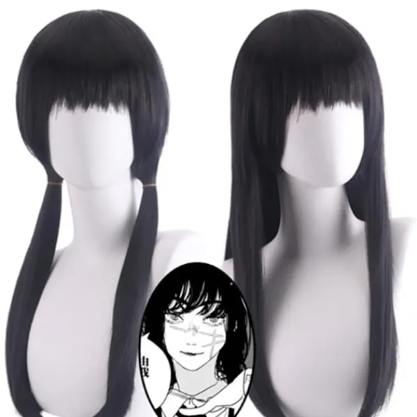 Anime Chainsaw Man Mitaka Asa Cosplay Peruk Asa Mitaka Lång Svart One Size> Peruker