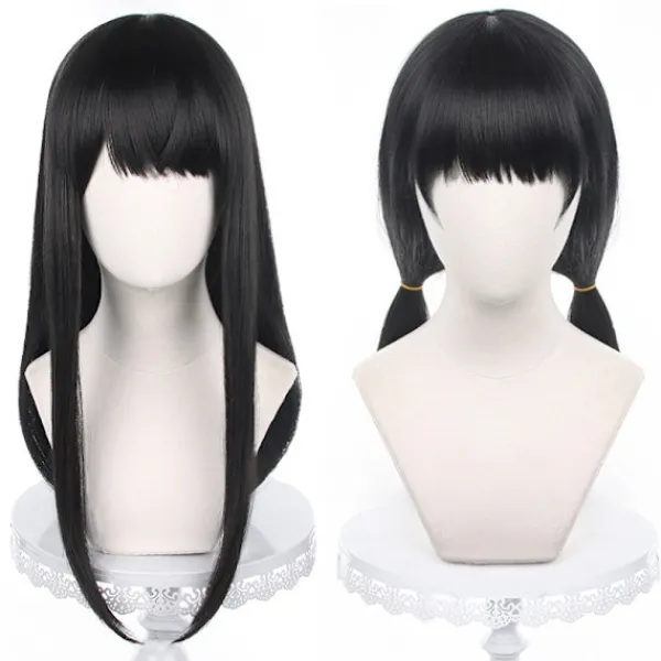 Anime Chainsaw Man Mitaka Asa Cosplay Peruk Asa Mitaka Lång Svart One Size> Peruker