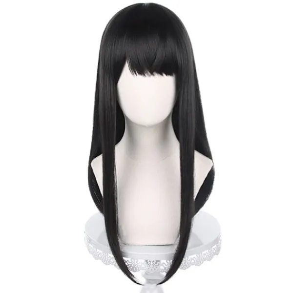 Anime Chainsaw Man Mitaka Asa Cosplay Peruk Asa Mitaka Lång Svart One Size> Peruker