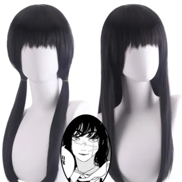 Anime Chainsaw Man Mitaka Asa Cosplay Peruk Asa Mitaka Lång Svart A2> Peruker