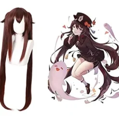 Anime Cosplay Peruk Hu Tao Dubbel svans Kvinnor Hår Halloween Party> Peruker