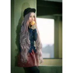 Anime cosplay peruk reparation ansikte mittbena lugg taro lila 100cm peruk> Peruker